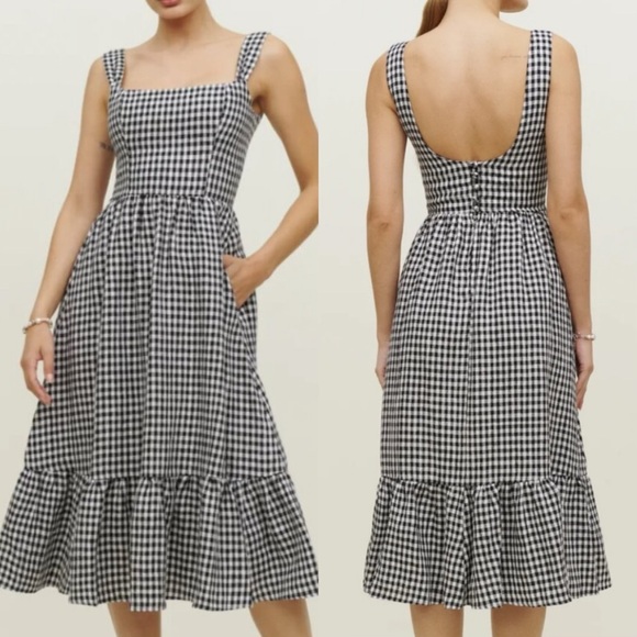 New Reformation Bucatini Linen Midi Dress April Check Gingham 0 - Picture 12 of 12